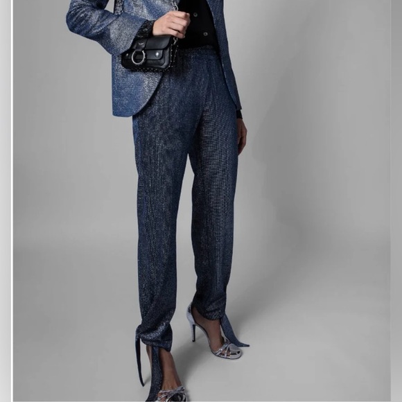 NWT Zadig & Voltaire Chill Velour Sparkle Pants, Size 34/XS - Picture 1 of 12